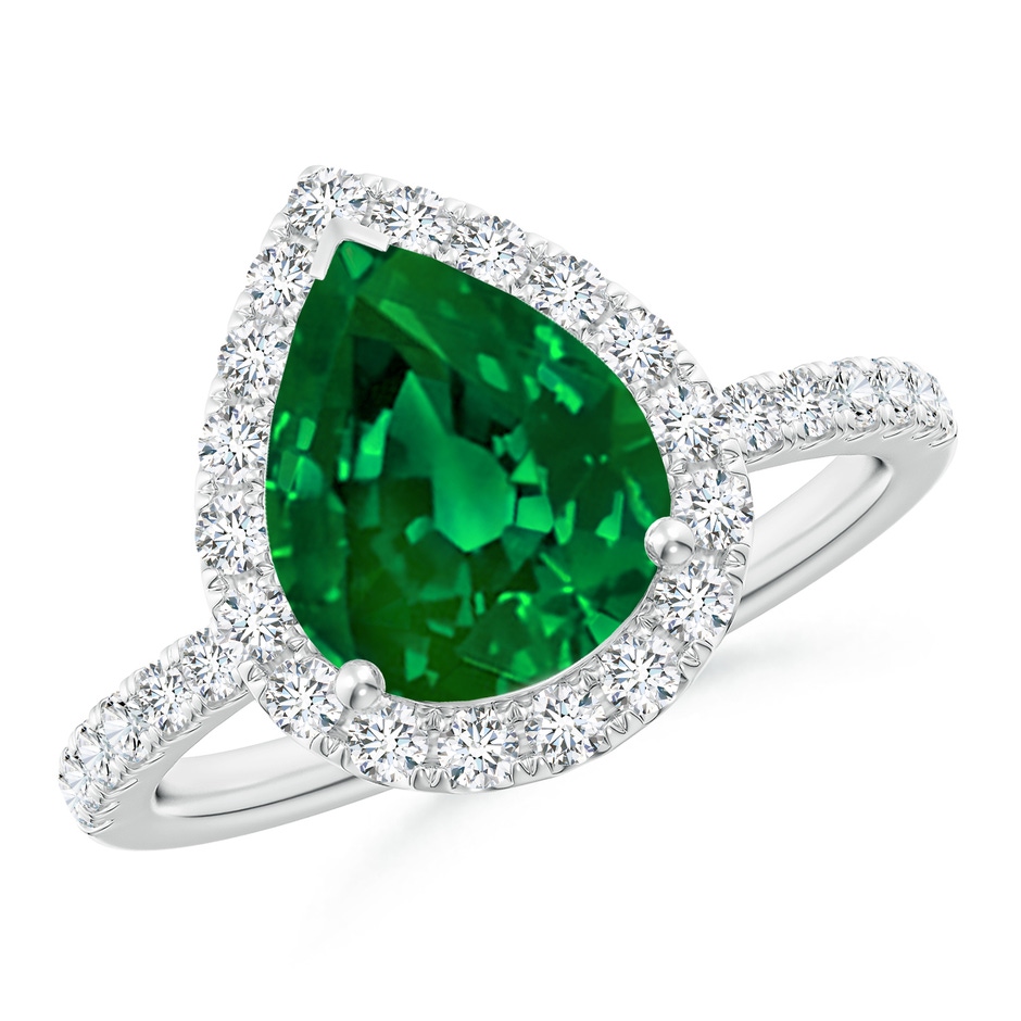 10x8mm Labgrown Lab-Grown Pear-Shaped Emerald Classic Halo Engagement Ring in P950 Platinum 