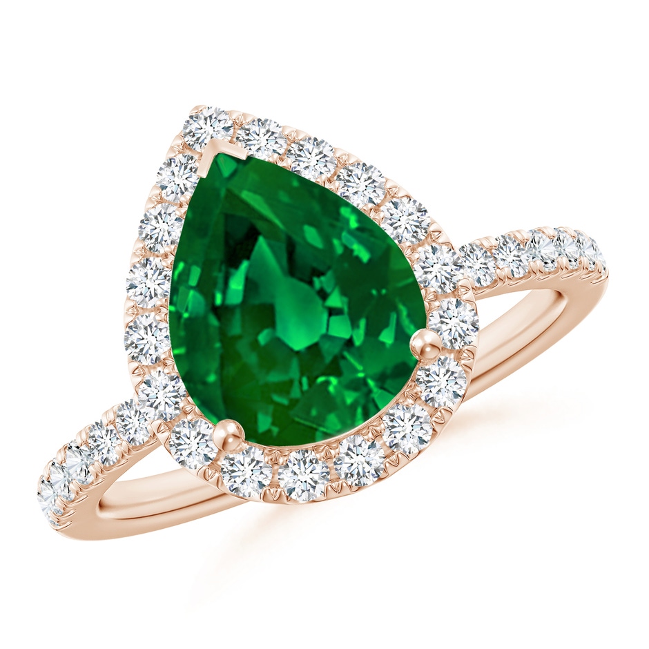 10x8mm Labgrown Lab-Grown Pear-Shaped Emerald Classic Halo Engagement Ring in Rose Gold 
