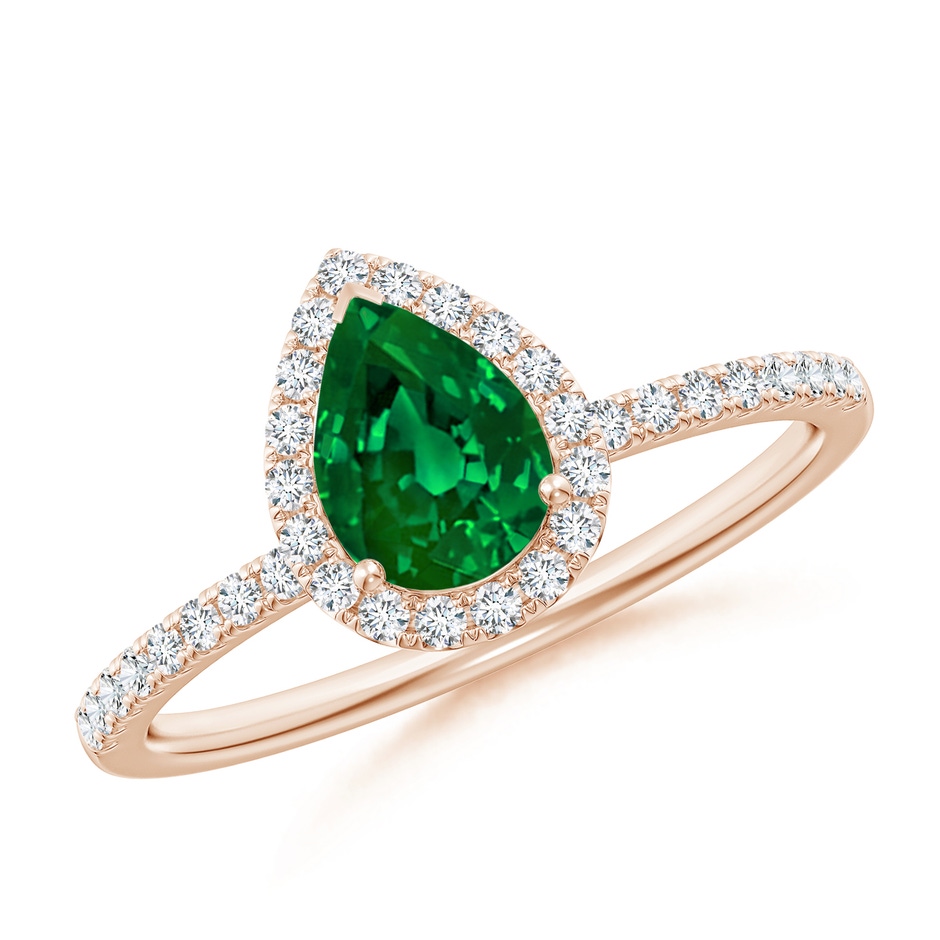 7x5mm Labgrown Lab-Grown Pear-Shaped Emerald Classic Halo Engagement Ring in Rose Gold 