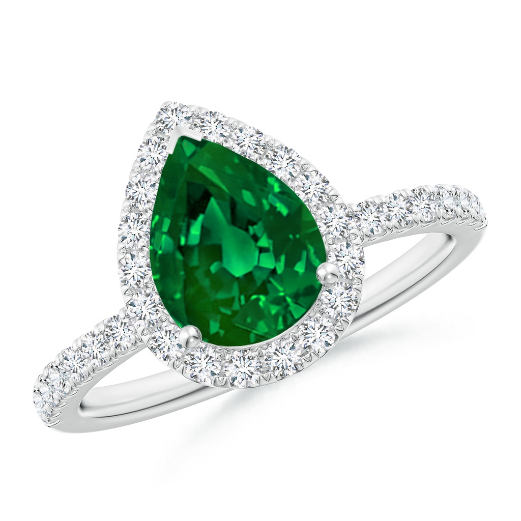 9x7mm Labgrown Lab-Grown Pear-Shaped Emerald Classic Halo Engagement Ring in White Gold