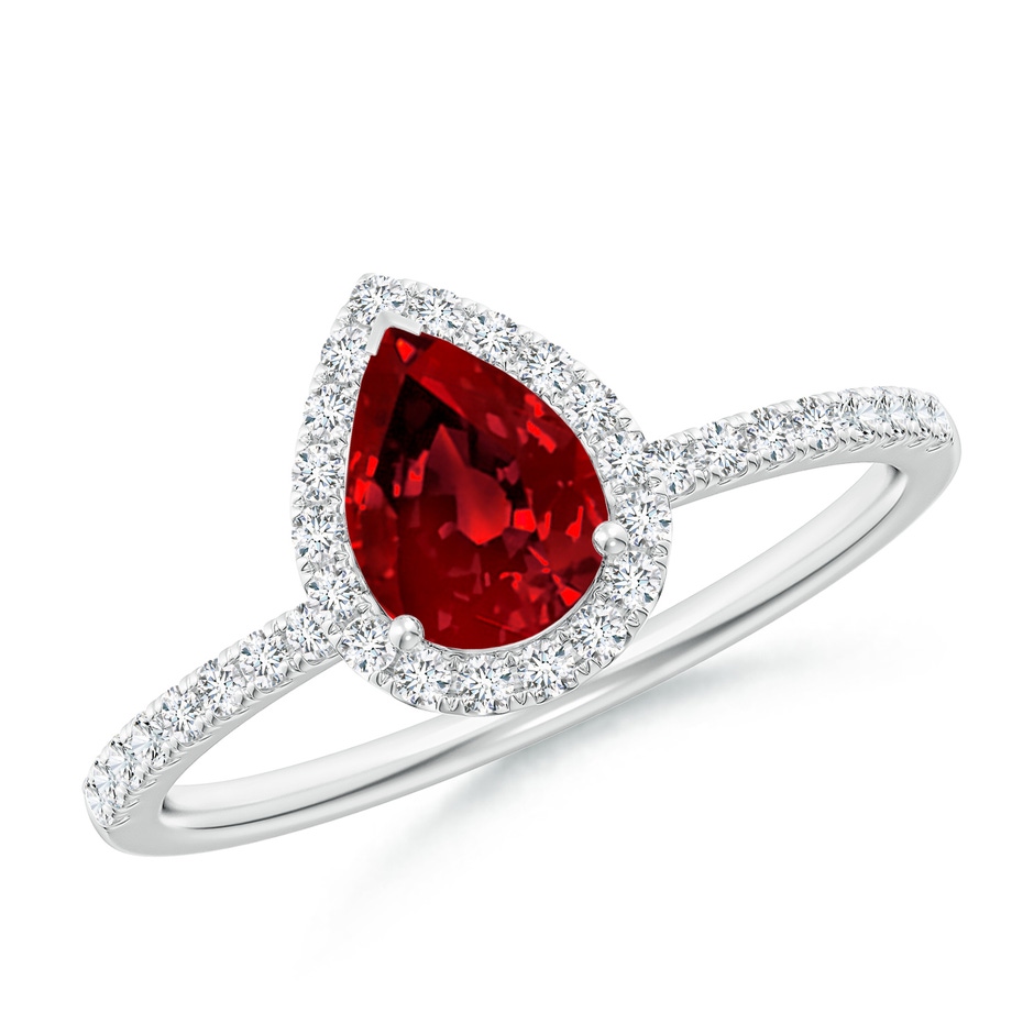 7x5mm Labgrown Lab-Grown Pear-Shaped Ruby Classic Halo Engagement Ring in White Gold 