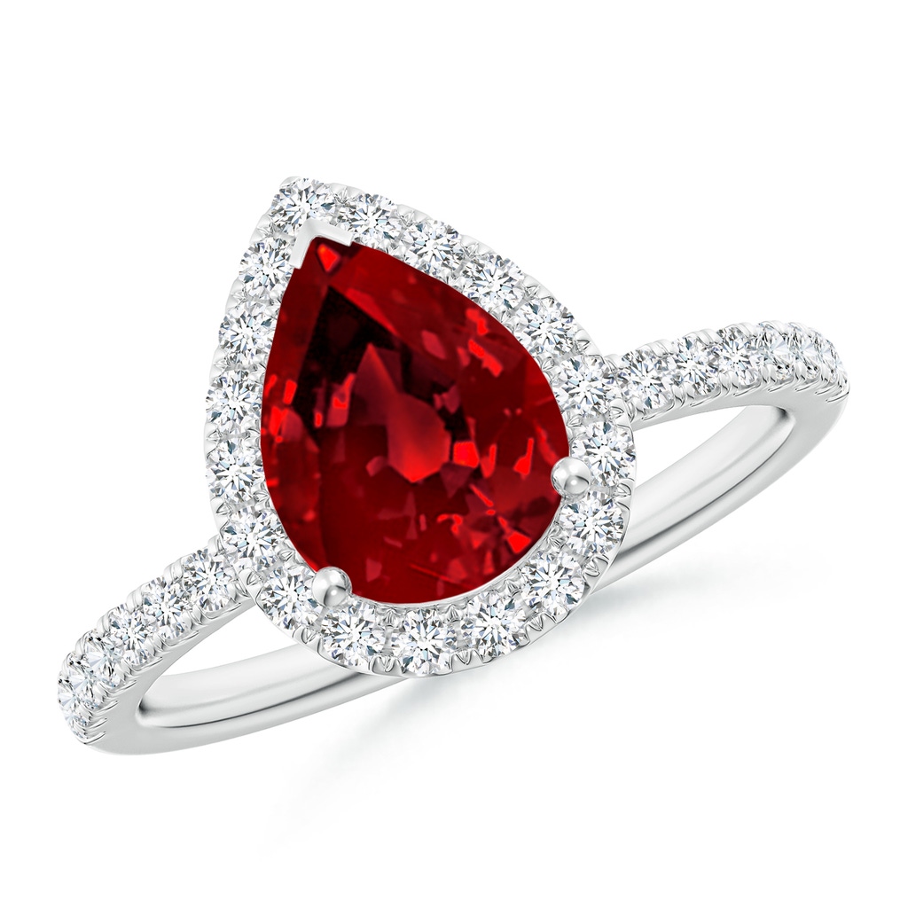 9x7mm Labgrown Lab-Grown Pear-Shaped Ruby Classic Halo Engagement Ring in White Gold