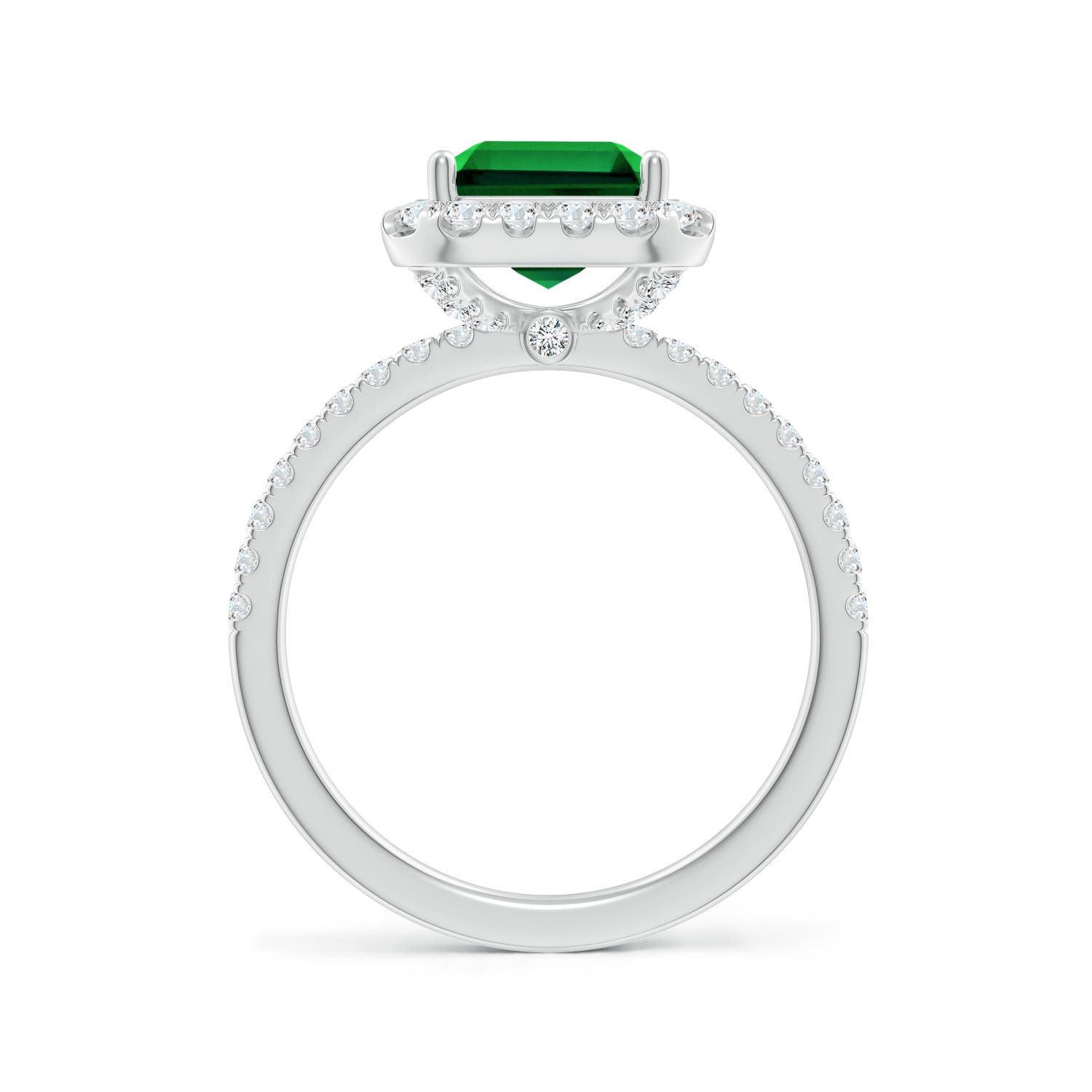 10x8mm Labgrown Lab-Grown Emerald-Cut Emerald Classic Halo Engagement Ring in 18K White Gold