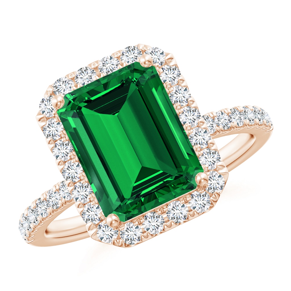 10x8mm Labgrown Lab-Grown Emerald-Cut Emerald Classic Halo Engagement Ring in Rose Gold