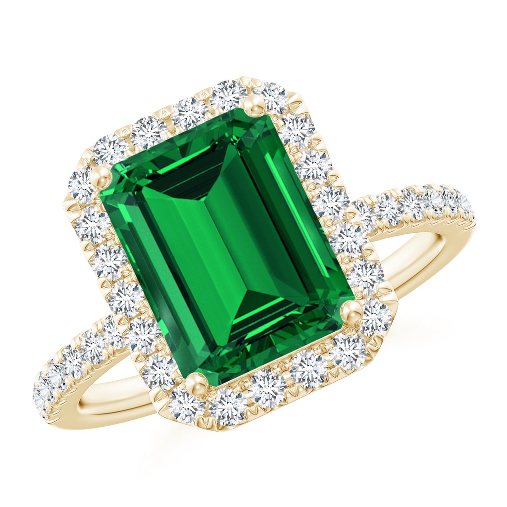 10x8mm Labgrown Lab-Grown Emerald-Cut Emerald Classic Halo Engagement Ring in Yellow Gold