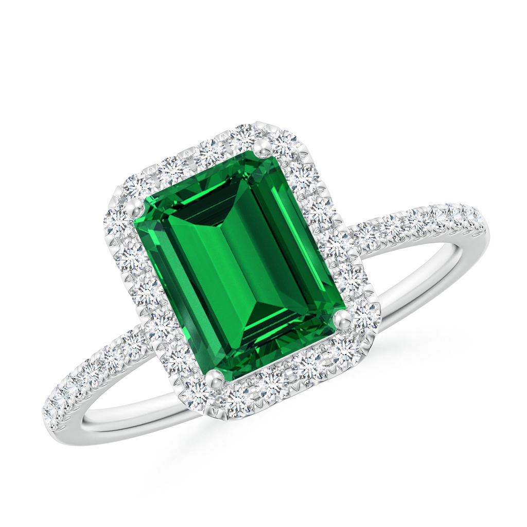 8x6mm Labgrown Lab-Grown Emerald-Cut Emerald Classic Halo Engagement Ring in White Gold