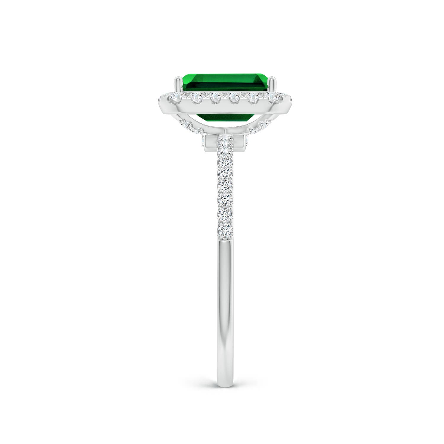 8x6mm Labgrown Lab-Grown Emerald-Cut Emerald Classic Halo Engagement Ring in White Gold - side 3