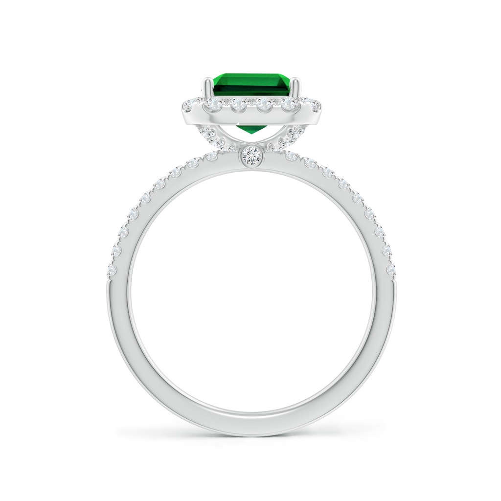 9x7mm Labgrown Lab-Grown Emerald-Cut Emerald Classic Halo Engagement Ring in White Gold - side 199