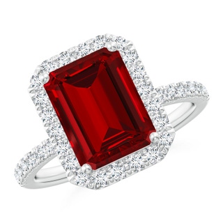 10x8mm Labgrown Lab-Grown Emerald-Cut Ruby Classic Halo Engagement Ring in P950 Platinum