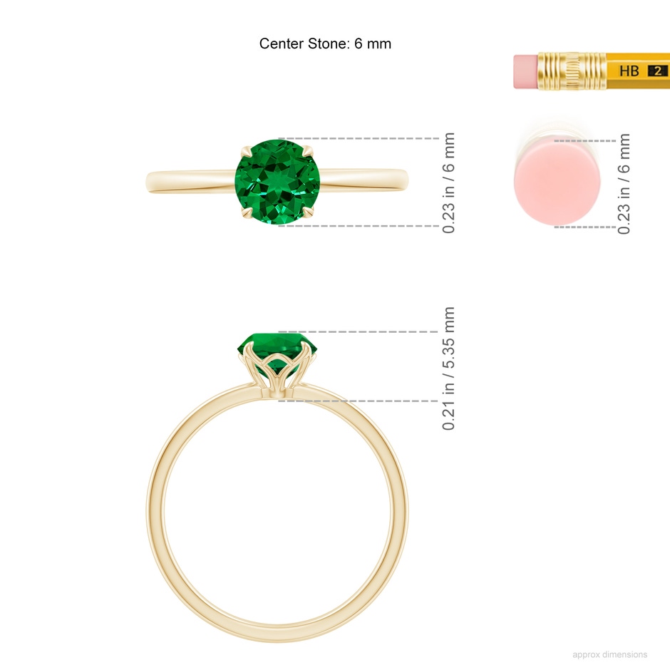 6mm Labgrown Lab-Grown Solitaire Round Emerald Classic Engagement Ring in Yellow Gold ruler