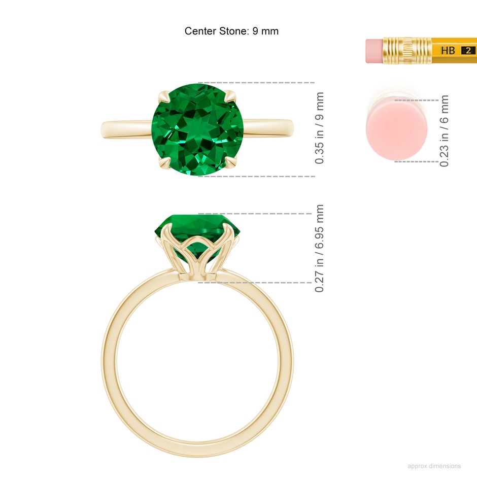 9mm Labgrown Lab-Grown Solitaire Round Emerald Classic Engagement Ring in 18K Yellow Gold ruler
