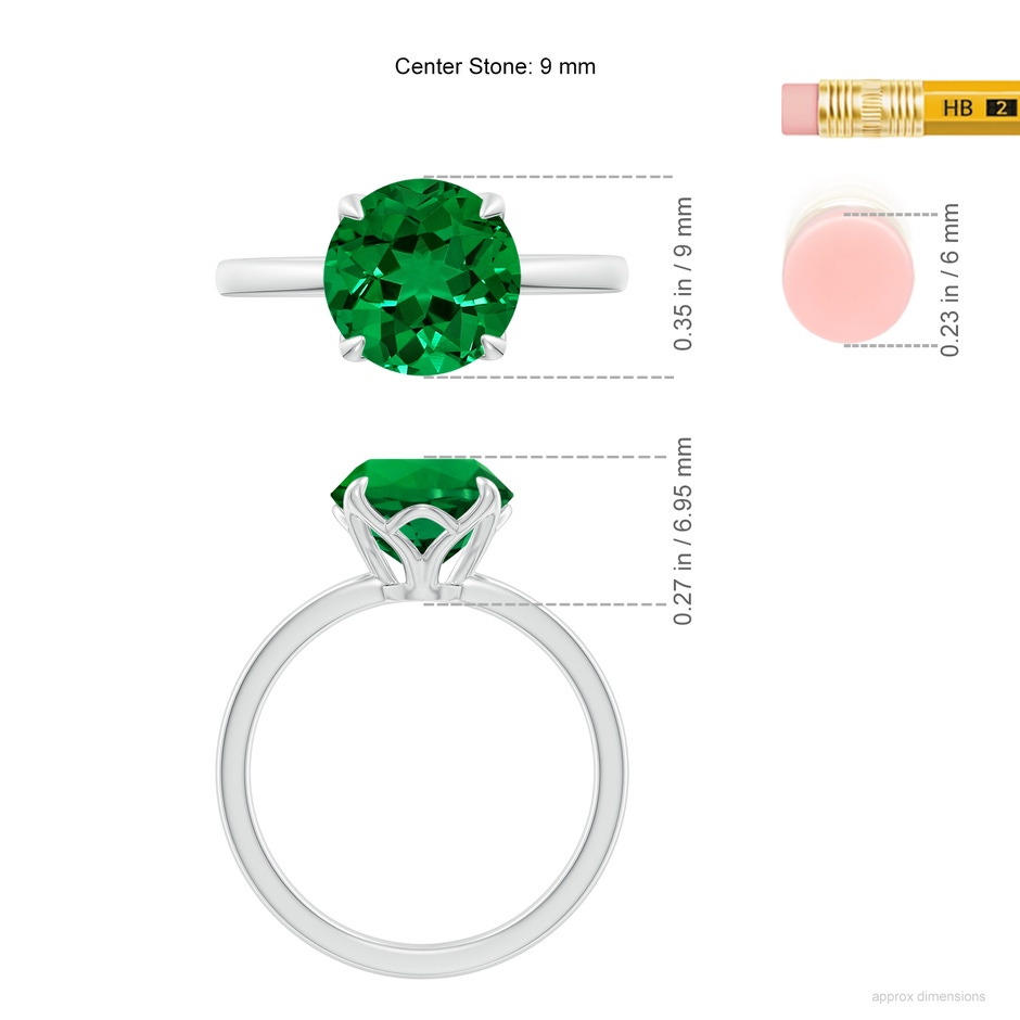 9mm Labgrown Lab-Grown Solitaire Round Emerald Classic Engagement Ring in White Gold ruler