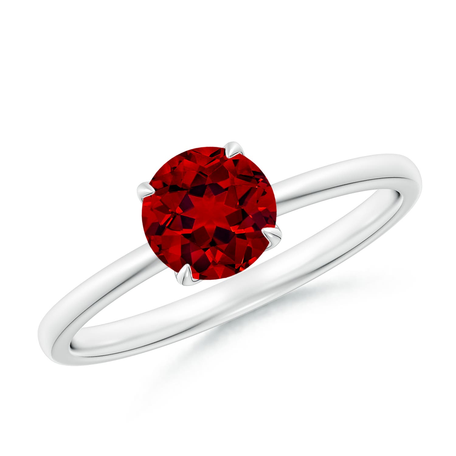 6mm Labgrown Lab-Grown Solitaire Round Ruby Classic Engagement Ring in 18K White Gold