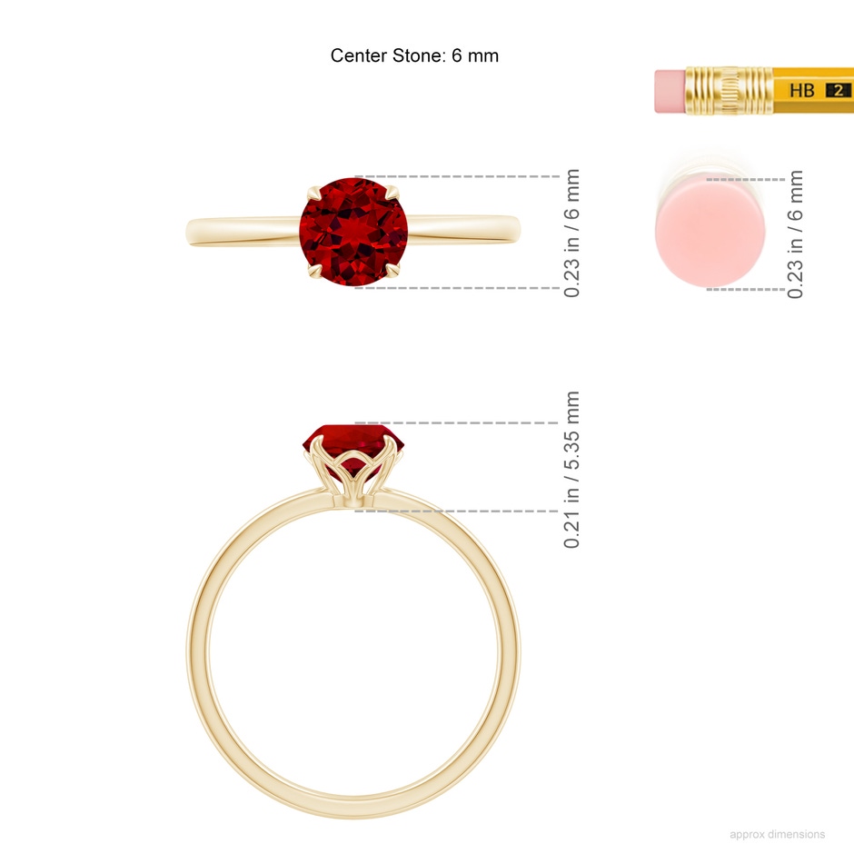 6mm Labgrown Lab-Grown Solitaire Round Ruby Classic Engagement Ring in Yellow Gold ruler