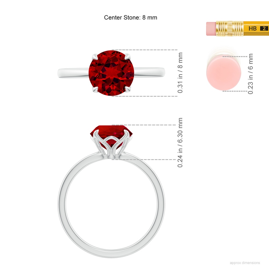 8mm Labgrown Lab-Grown Solitaire Round Ruby Classic Engagement Ring in 18K White Gold ruler