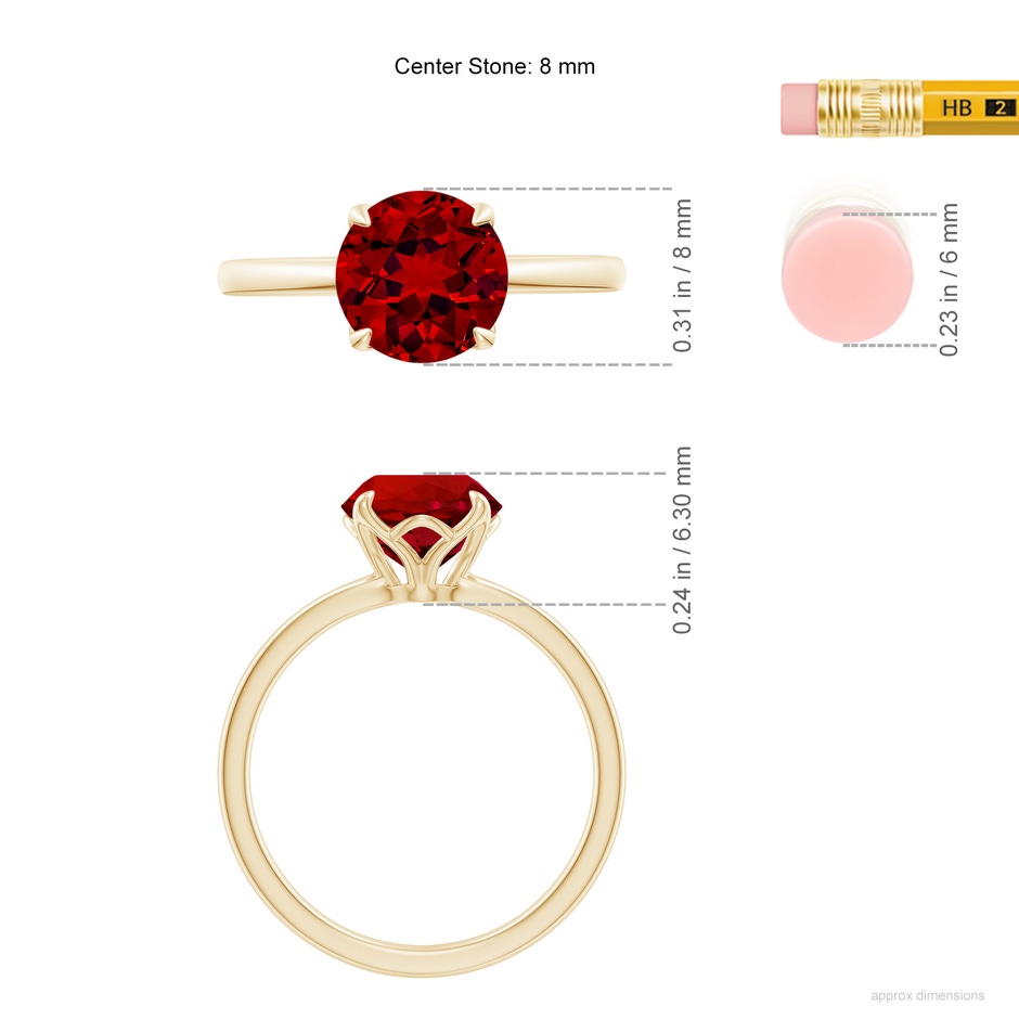 8mm Labgrown Lab-Grown Solitaire Round Ruby Classic Engagement Ring in 18K Yellow Gold ruler