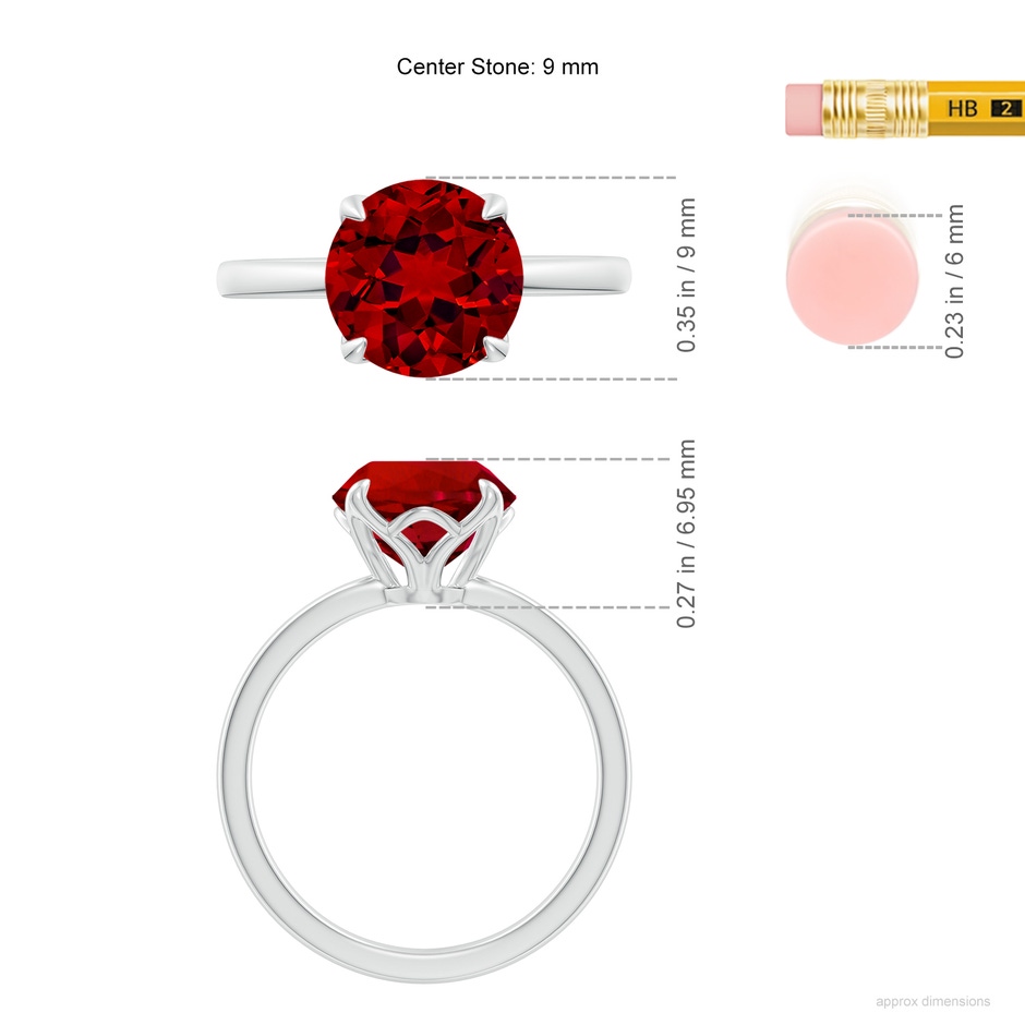 9mm Labgrown Lab-Grown Solitaire Round Ruby Classic Engagement Ring in 18K White Gold ruler