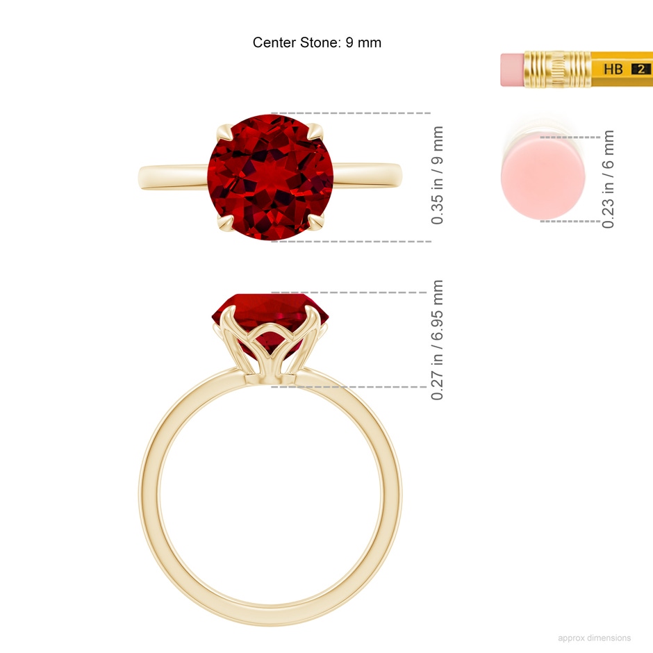 9mm Labgrown Lab-Grown Solitaire Round Ruby Classic Engagement Ring in Yellow Gold ruler