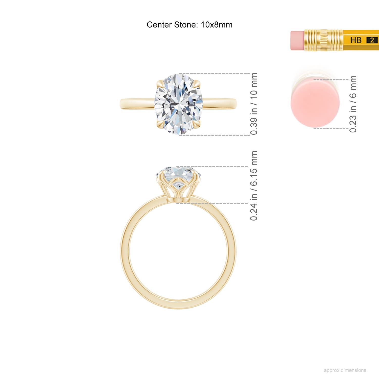 10x8mm FGVS Solitaire Oval Claw-Set Lab-Grown Diamond Classic Engagement Ring in 18K Yellow Gold - ruler