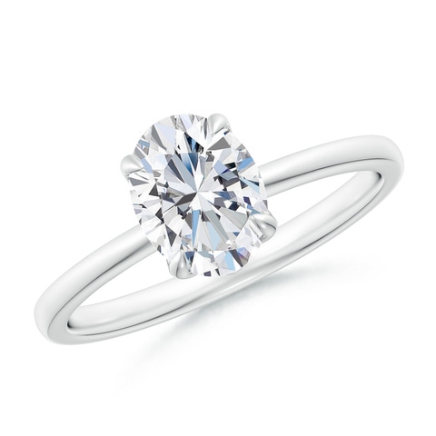8x6mm FGVS Solitaire Oval Claw-Set Lab-Grown Diamond Classic Engagement Ring in 18K White Gold