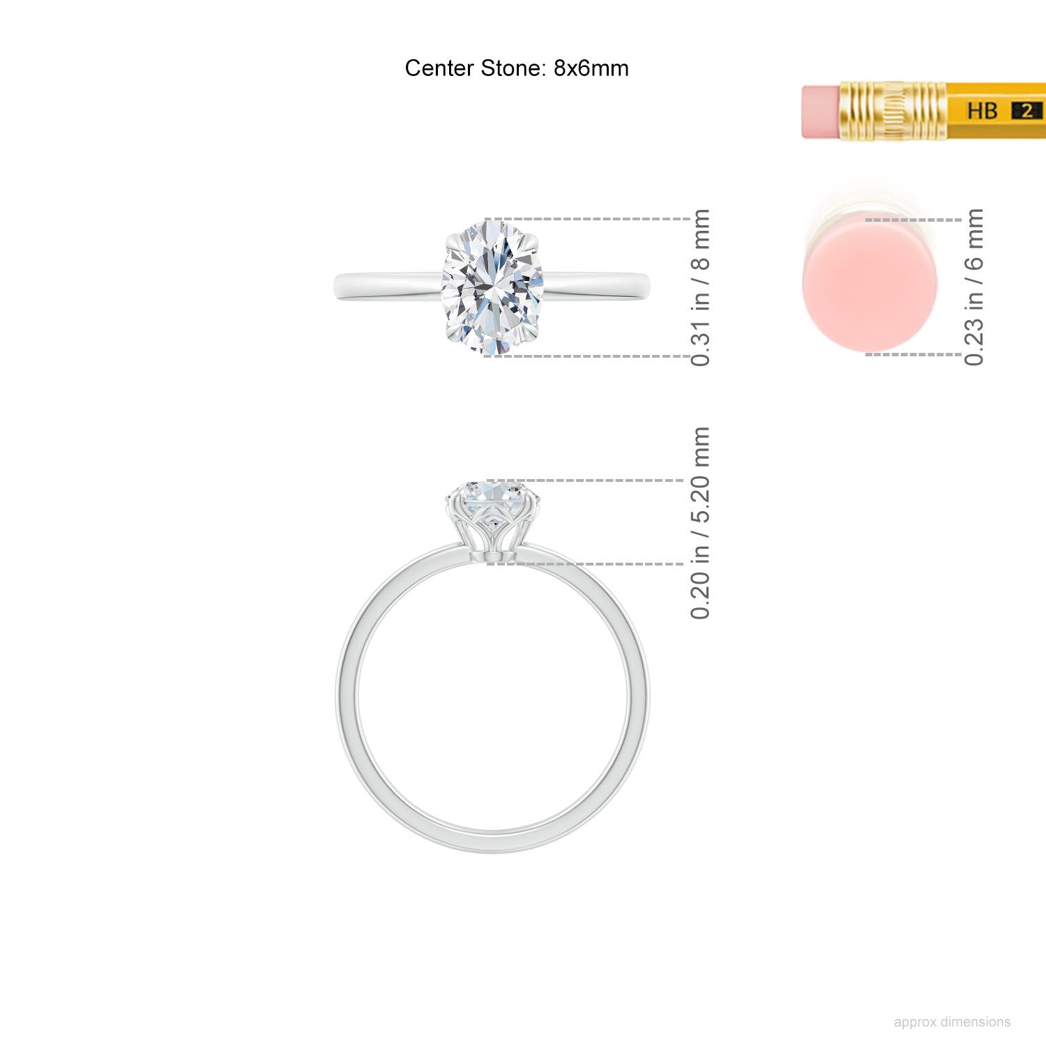 8x6mm FGVS Solitaire Oval Claw-Set Lab-Grown Diamond Classic Engagement Ring in 18K White Gold - ruler