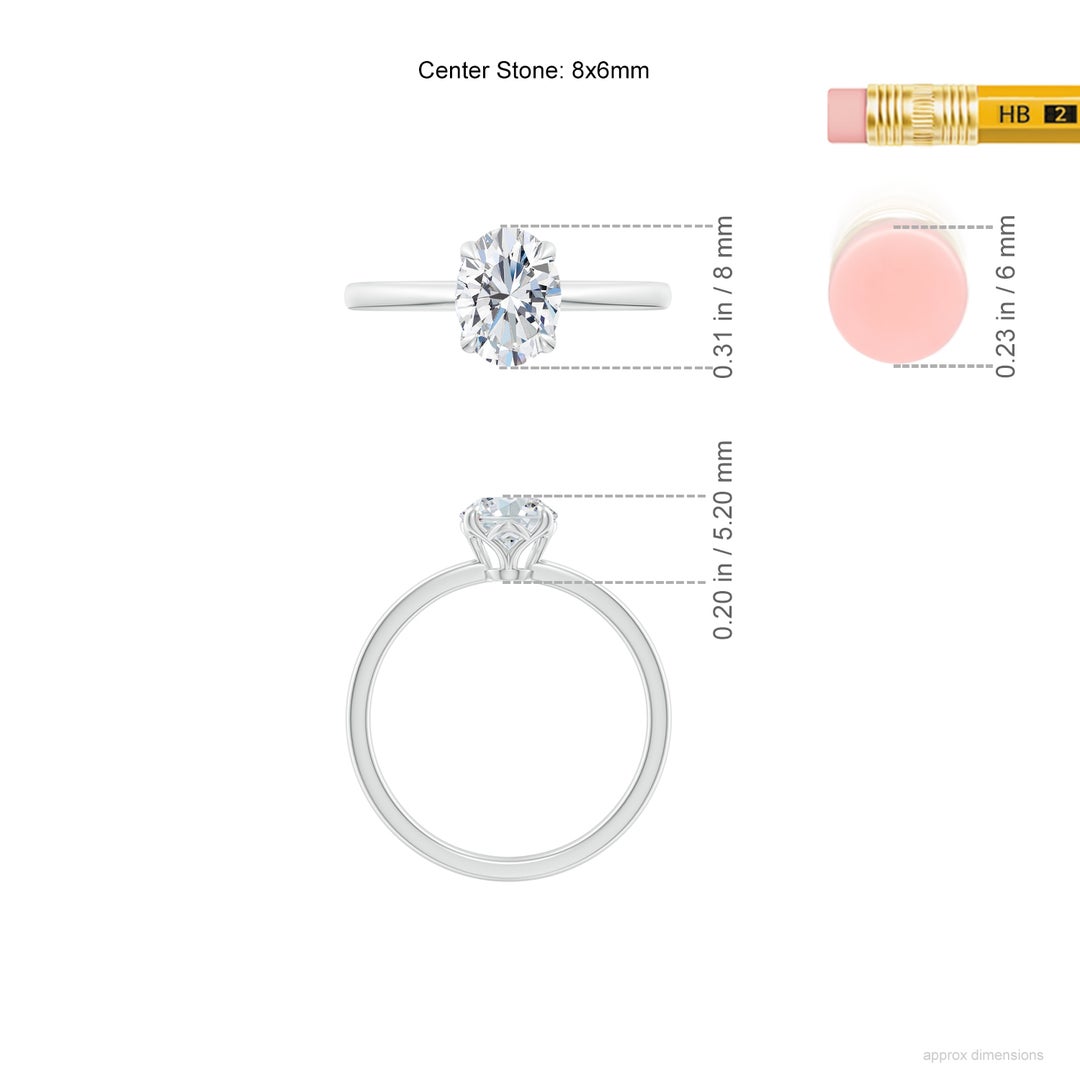 8x6mm FGVS Solitaire Oval Claw-Set Lab-Grown Diamond Classic Engagement Ring in 18CT White Gold - ruler