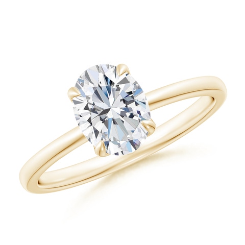 8x6mm FGVS Solitaire Oval Claw-Set Lab-Grown Diamond Classic Engagement Ring in 18K Yellow Gold