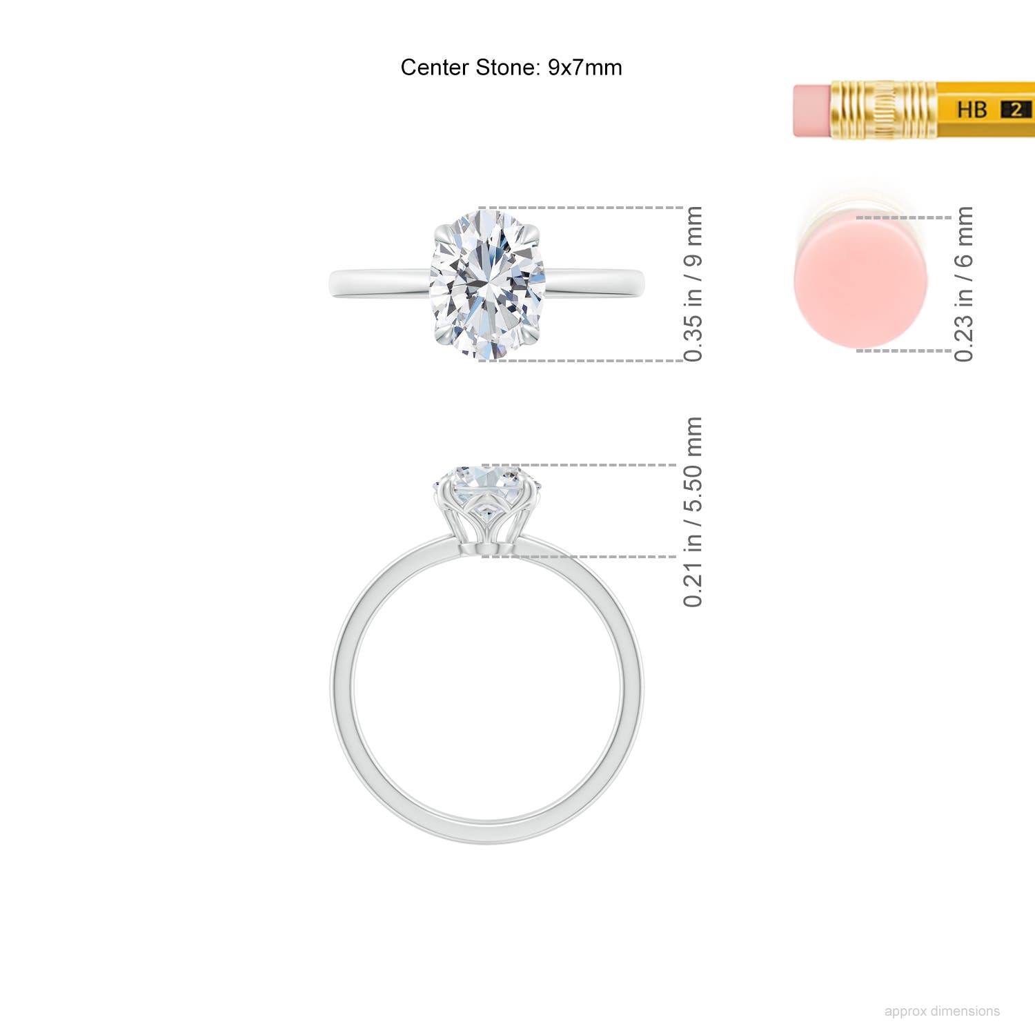 9x7mm FGVS Solitaire Oval Claw-Set Lab-Grown Diamond Classic Engagement Ring in White Gold - ruler