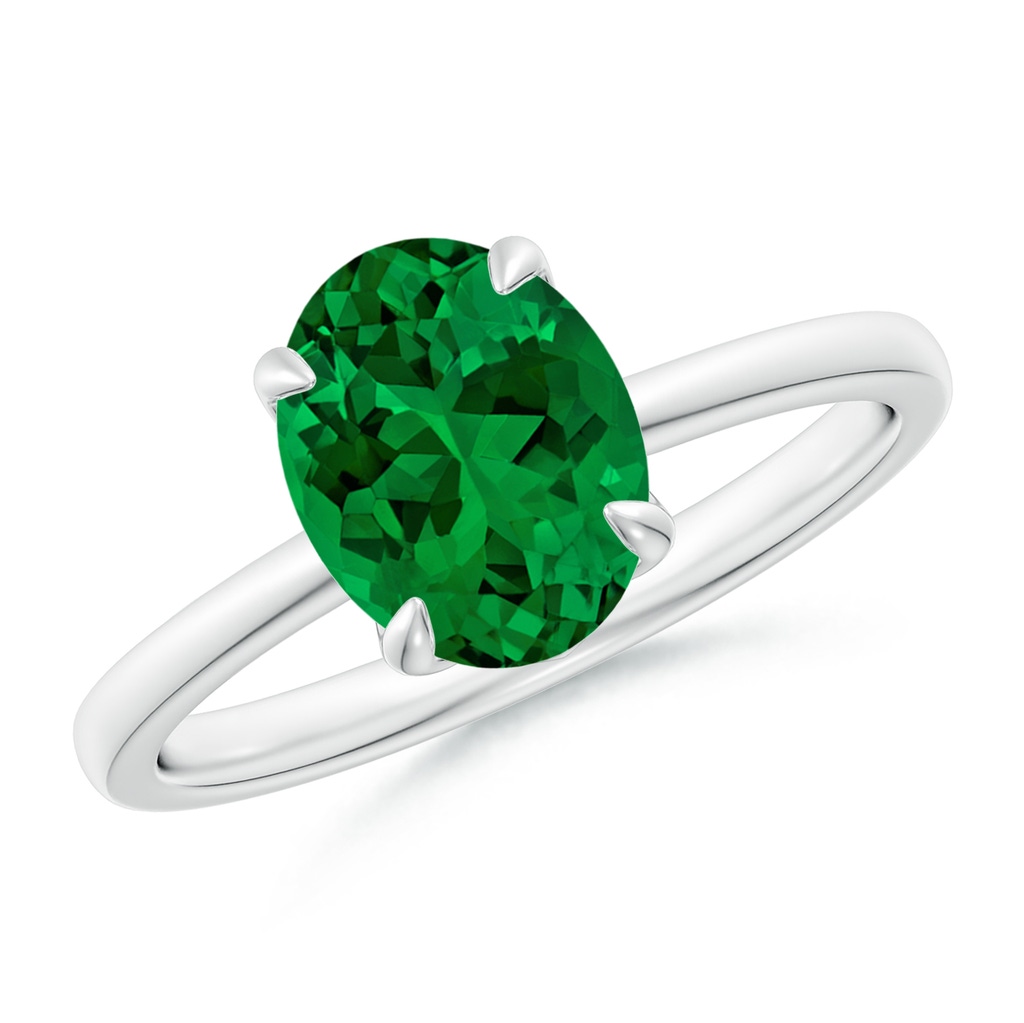 9x7mm Labgrown Lab-Grown Solitaire Oval Emerald Classic Engagement Ring in White Gold