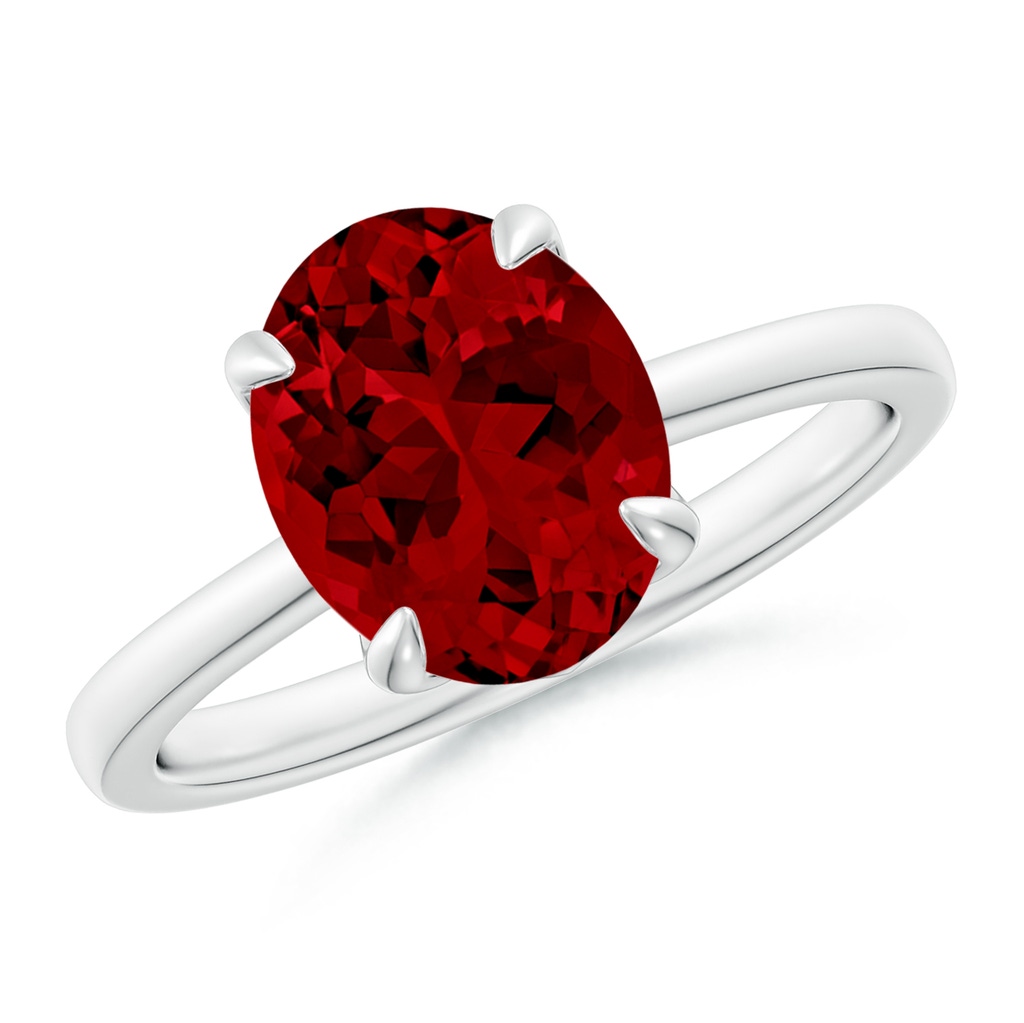 10x8mm Labgrown Lab-Grown Solitaire Oval Ruby Classic Engagement Ring in 18K White Gold