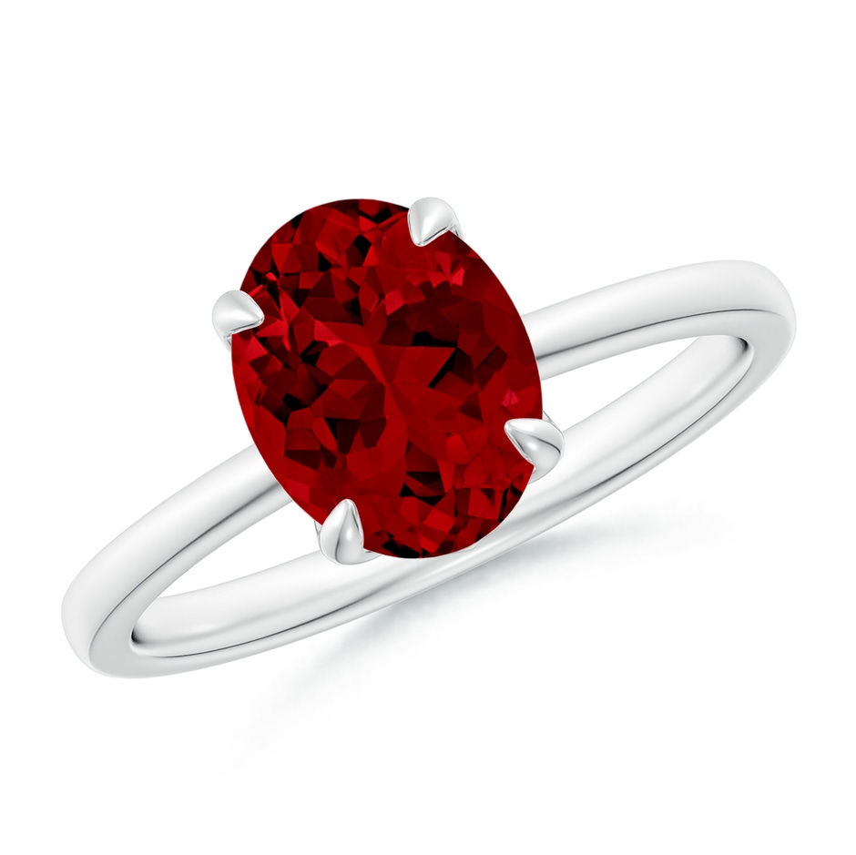 9x7mm Labgrown Lab-Grown Solitaire Oval Ruby Classic Engagement Ring in White Gold 