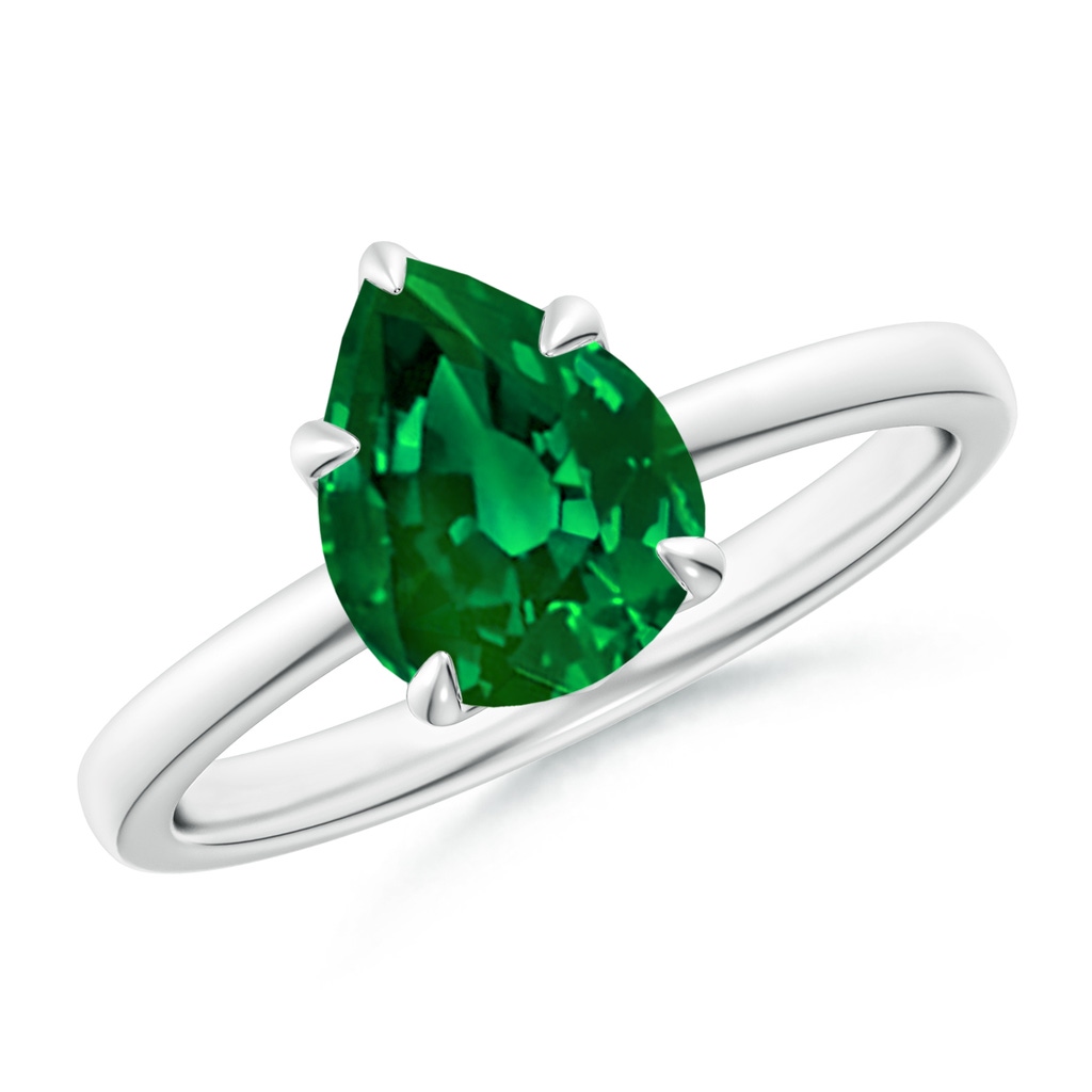 9x7mm Labgrown Lab-Grown Solitaire Pear-Shaped Emerald Classic Engagement Ring in White Gold