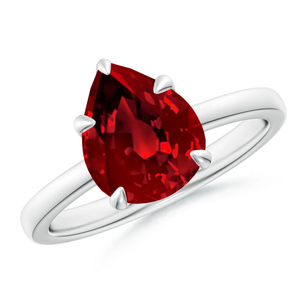 10x8mm Labgrown Lab-Grown Solitaire Pear-Shaped Ruby Classic Engagement Ring in 18K White Gold