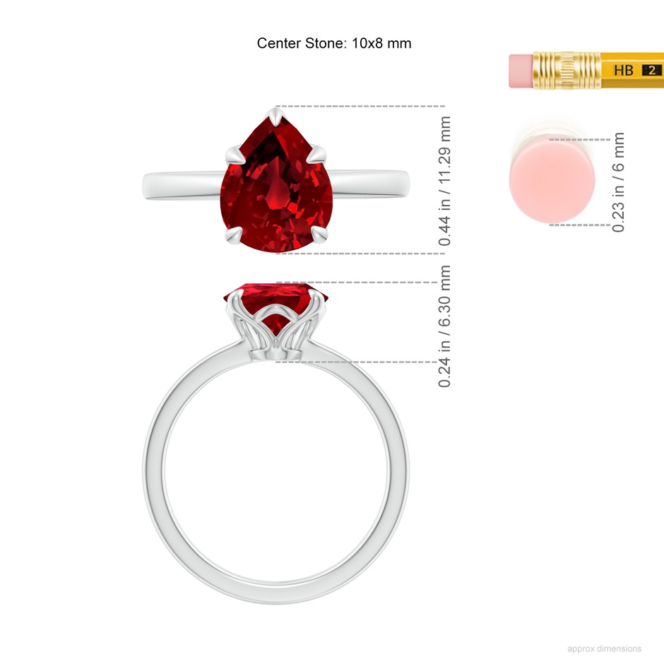 10x8mm Labgrown Lab-Grown Solitaire Pear-Shaped Ruby Classic Engagement Ring in 18K White Gold ruler