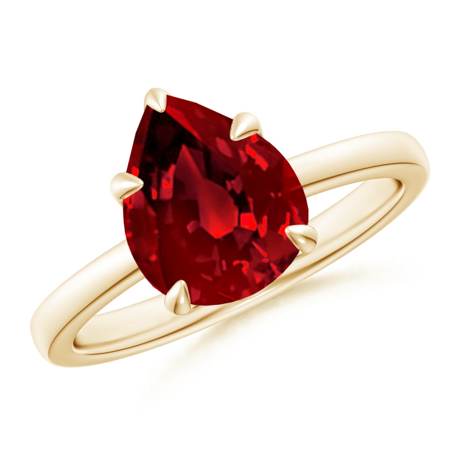 10x8mm Labgrown Lab-Grown Solitaire Pear-Shaped Ruby Classic Engagement Ring in Yellow Gold 