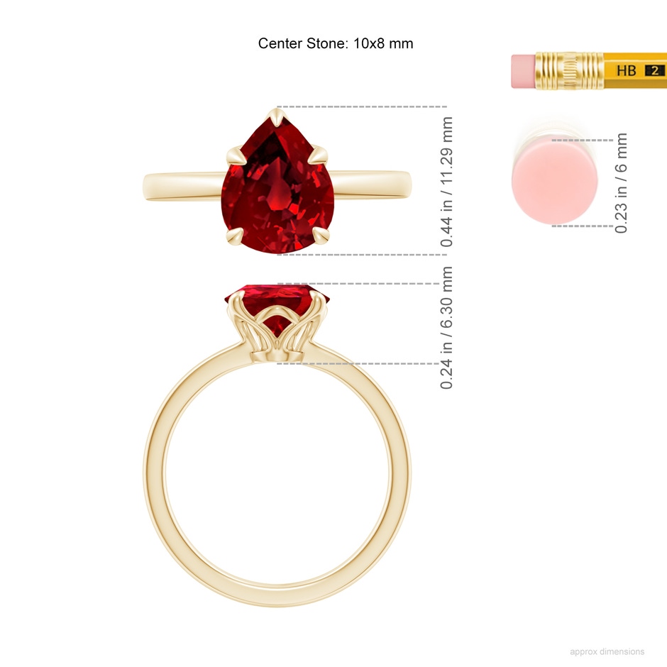10x8mm Labgrown Lab-Grown Solitaire Pear-Shaped Ruby Classic Engagement Ring in Yellow Gold ruler