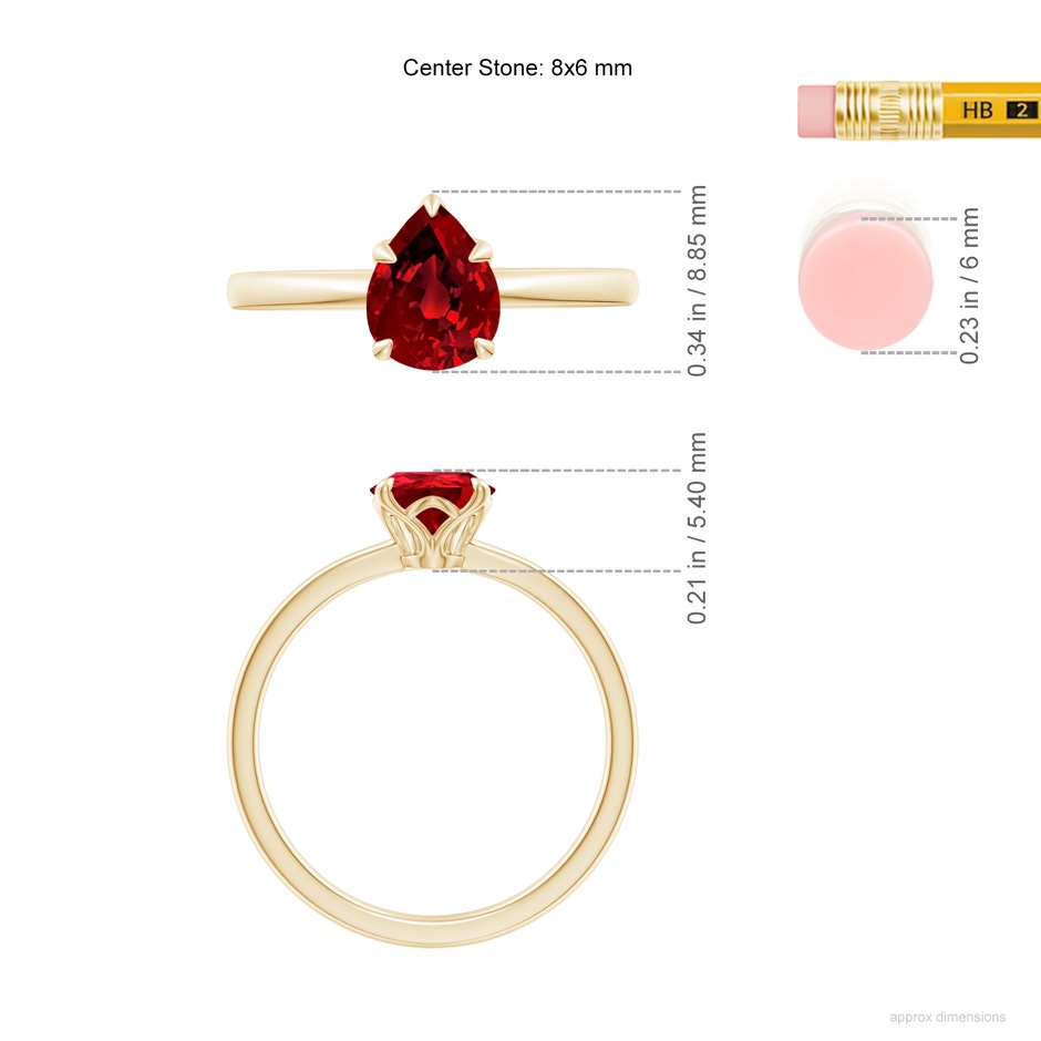 8x6mm Labgrown Lab-Grown Solitaire Pear-Shaped Ruby Classic Engagement Ring in Yellow Gold ruler