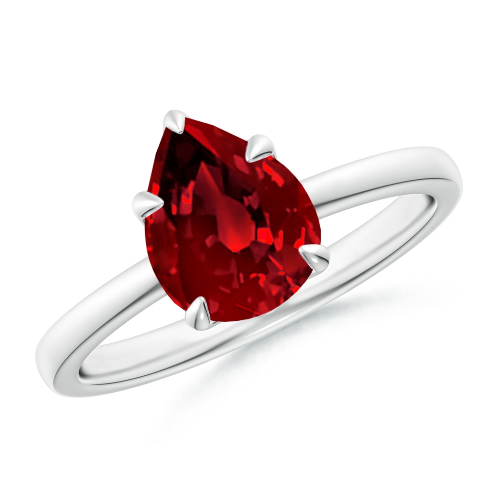 9x7mm Labgrown Lab-Grown Solitaire Pear-Shaped Ruby Classic Engagement Ring in White Gold