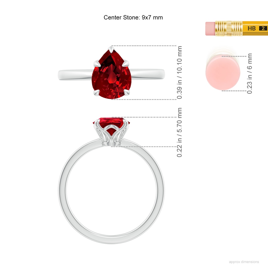 9x7mm Labgrown Lab-Grown Solitaire Pear-Shaped Ruby Classic Engagement Ring in White Gold ruler