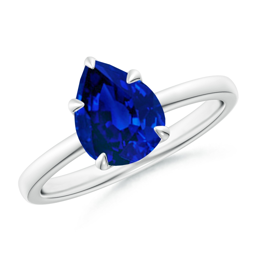 9x7mm Labgrown Lab-Grown Solitaire Pear-Shaped Blue Sapphire Classic Engagement Ring in White Gold