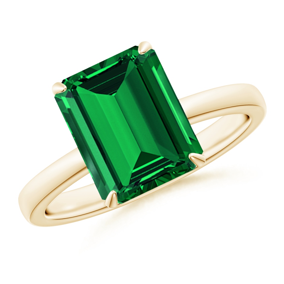 10x8mm Labgrown Lab-Grown Solitaire Emerald-Cut Emerald Classic Engagement Ring in Yellow Gold 