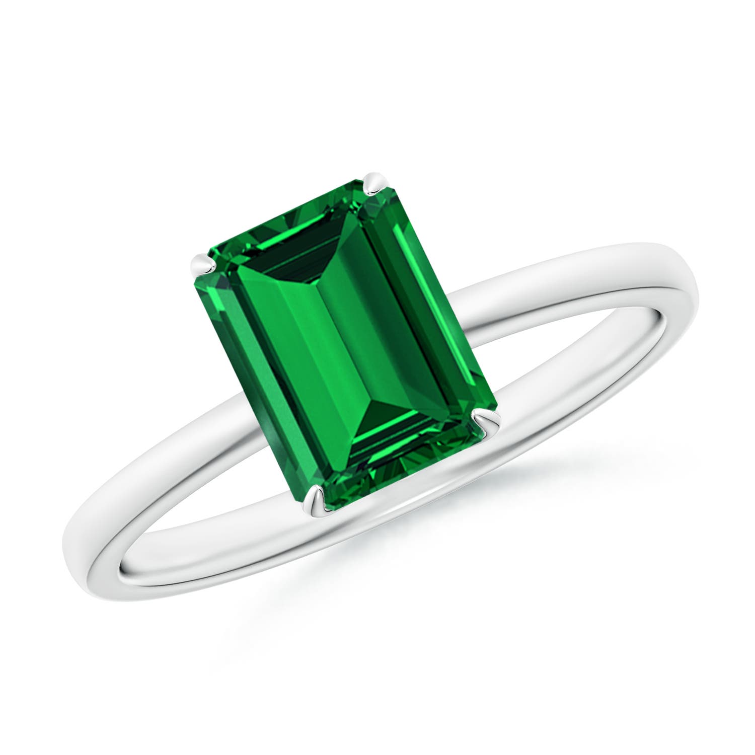 8x6mm Labgrown Lab-Grown Solitaire Emerald-Cut Emerald Classic Engagement Ring in 18CT White Gold