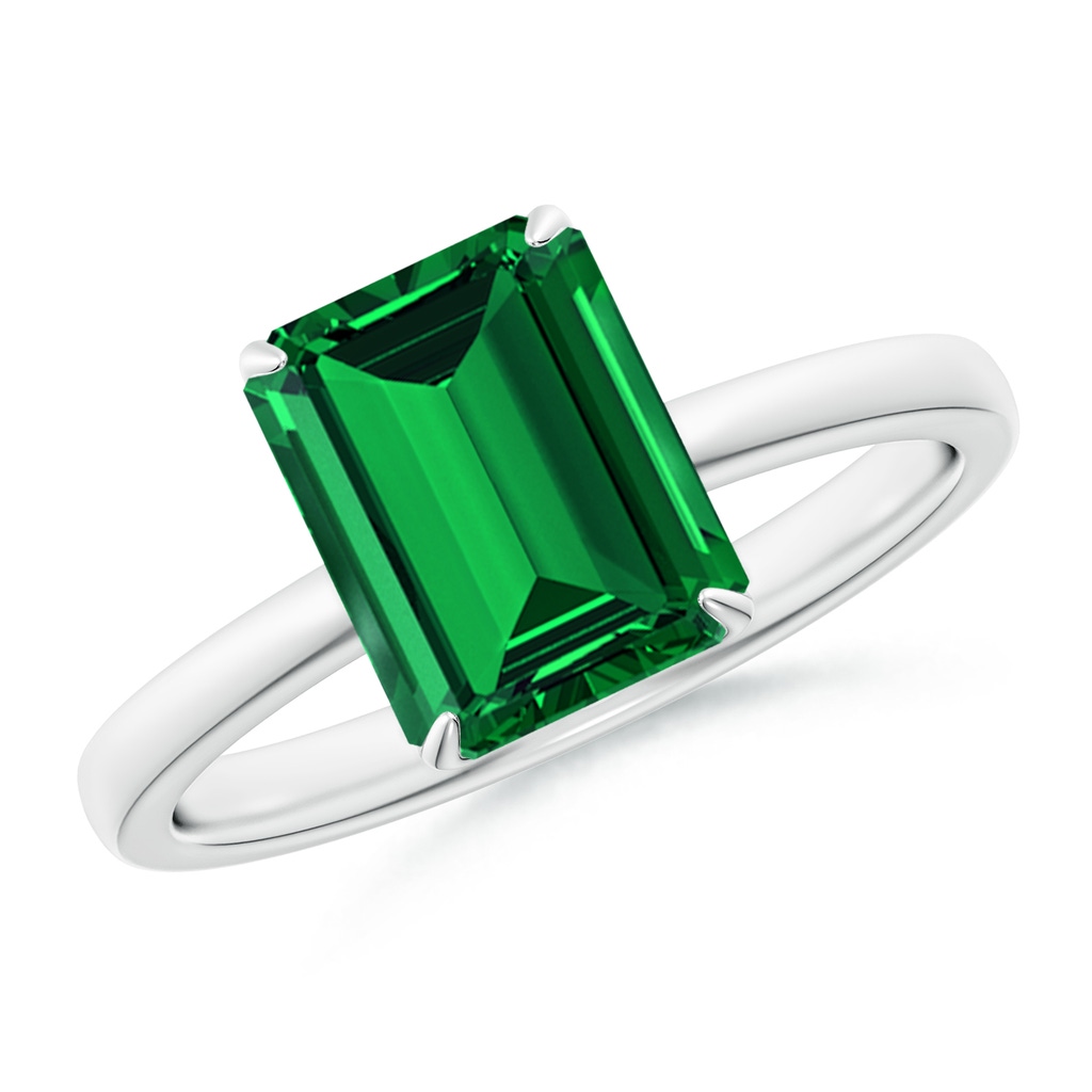 9x7mm Labgrown Lab-Grown Solitaire Emerald-Cut Emerald Classic Engagement Ring in White Gold