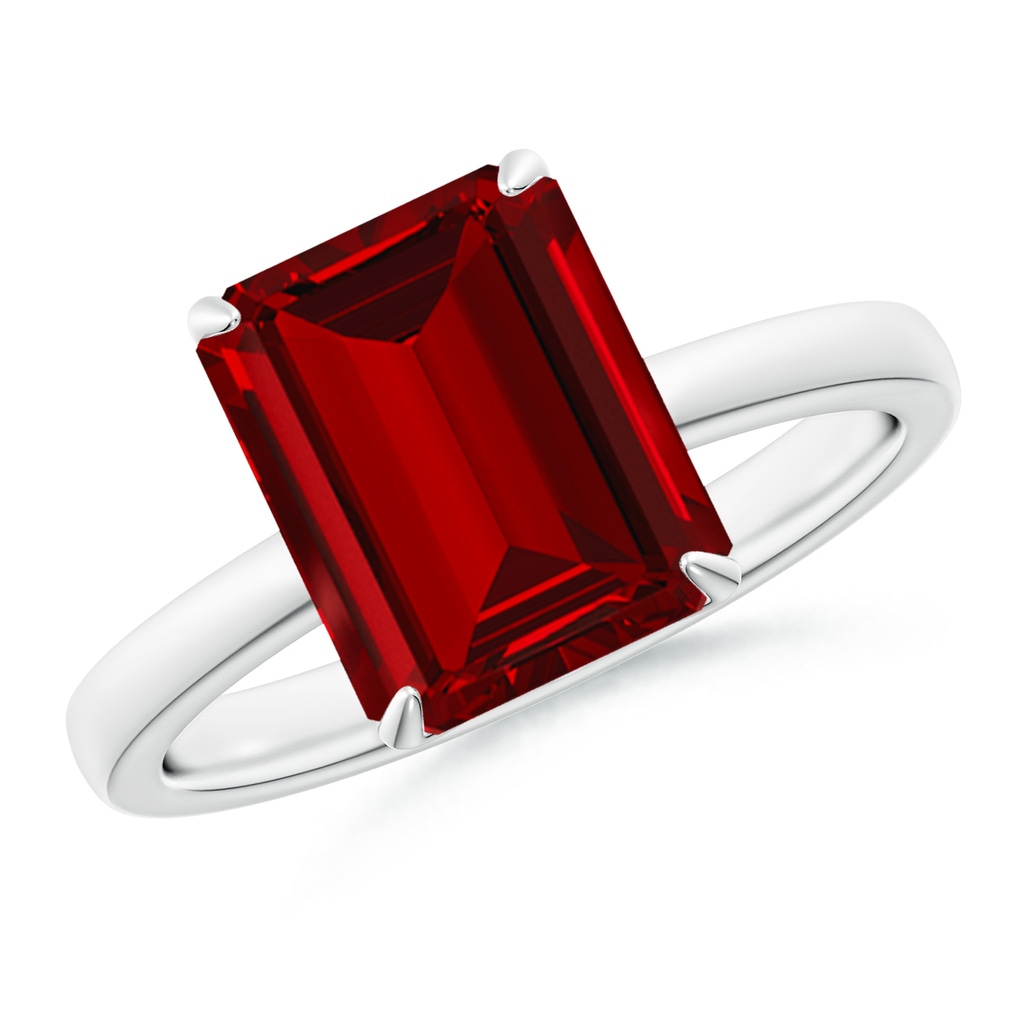 10x8mm Labgrown Lab-Grown Solitaire Emerald-Cut Ruby Classic Engagement Ring in 18K White Gold