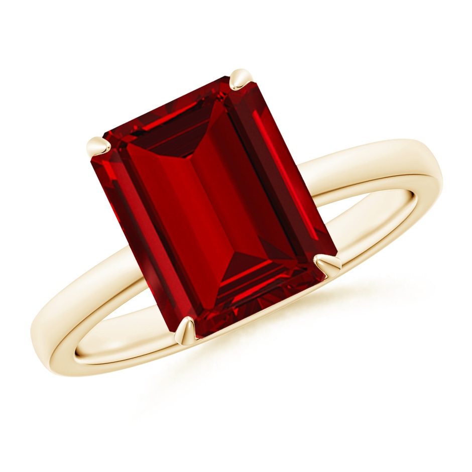 10x8mm Labgrown Lab-Grown Solitaire Emerald-Cut Ruby Classic Engagement Ring in 18K Yellow Gold 