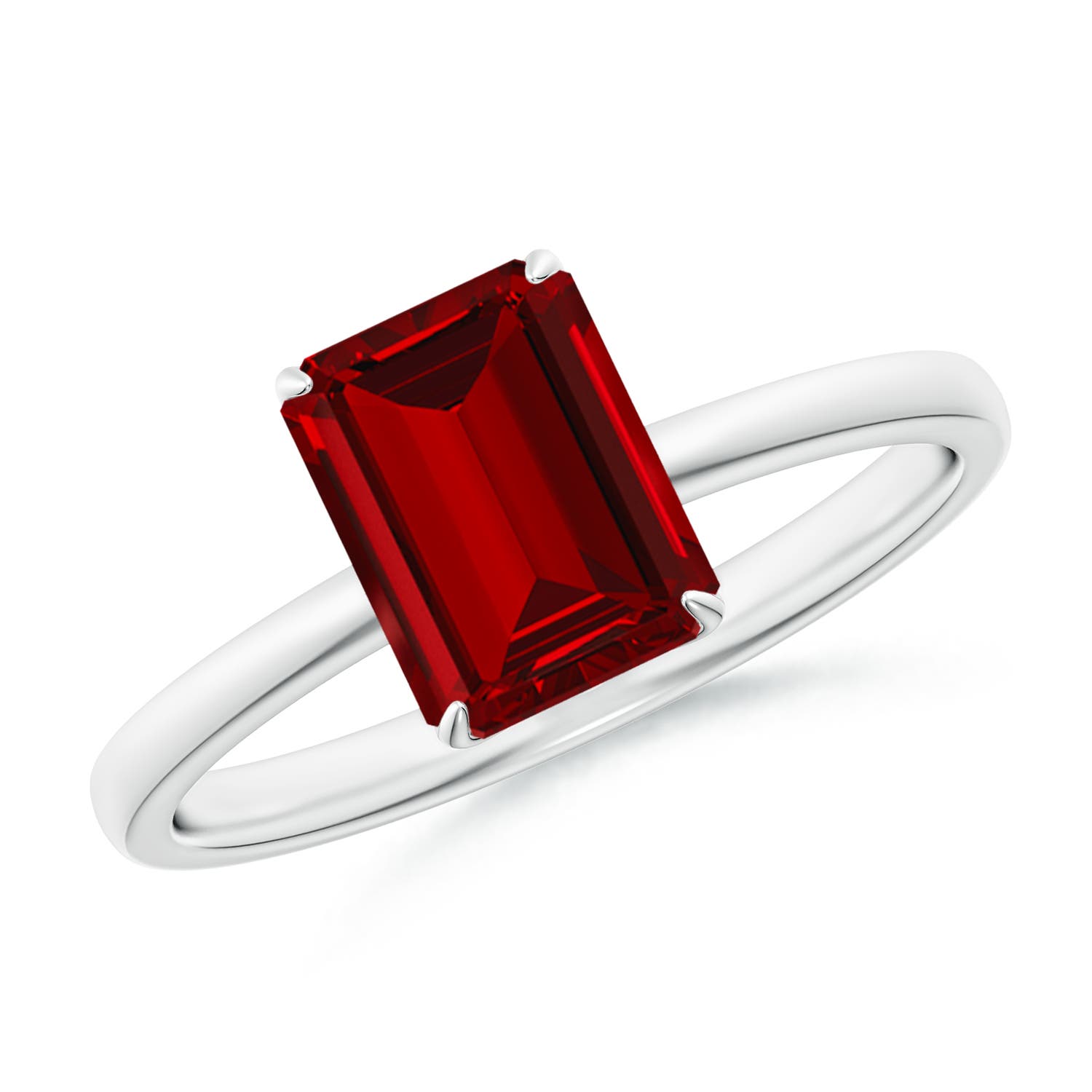 8x6mm Labgrown Lab-Grown Solitaire Emerald-Cut Ruby Classic Engagement Ring in 18K White Gold