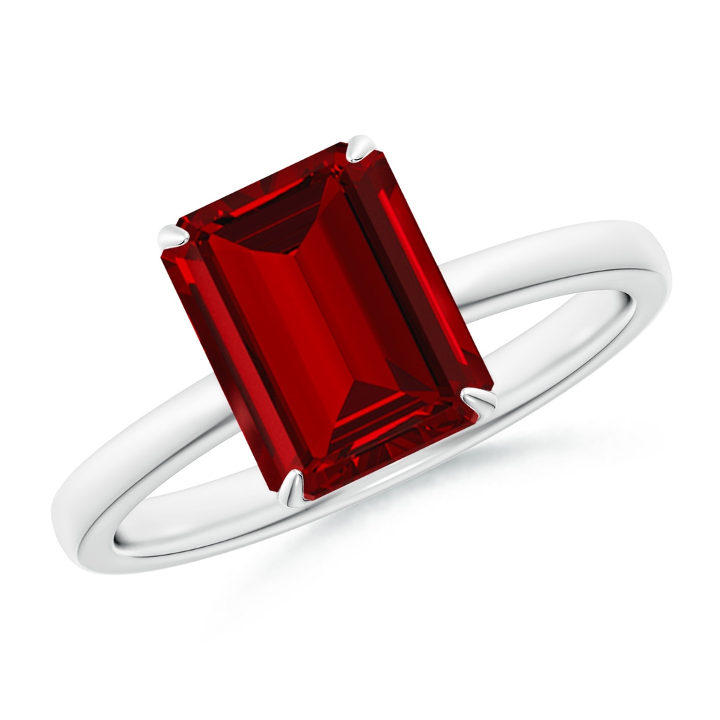 9x7mm Labgrown Lab-Grown Solitaire Emerald-Cut Ruby Classic Engagement Ring in White Gold
