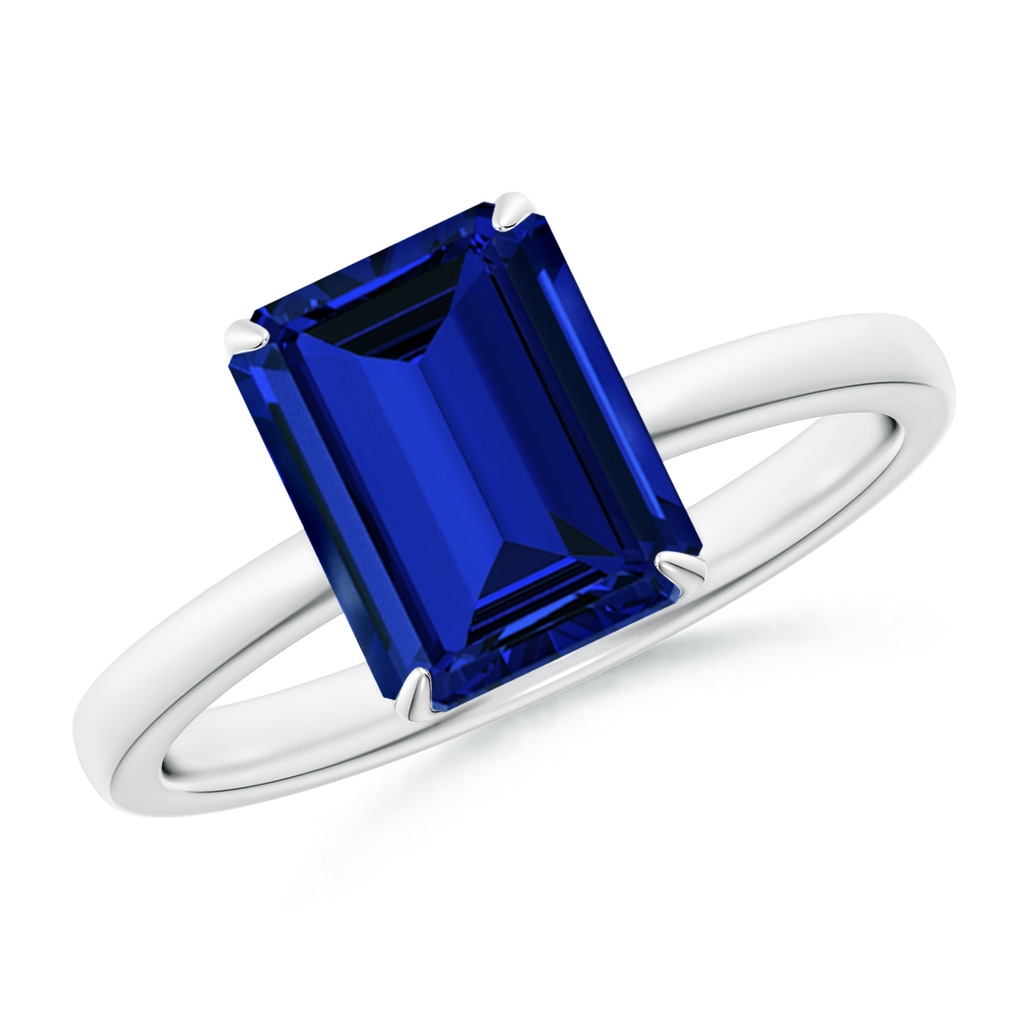 9x7mm Labgrown Lab-Grown Solitaire Emerald-Cut Blue Sapphire Classic Engagement Ring in White Gold