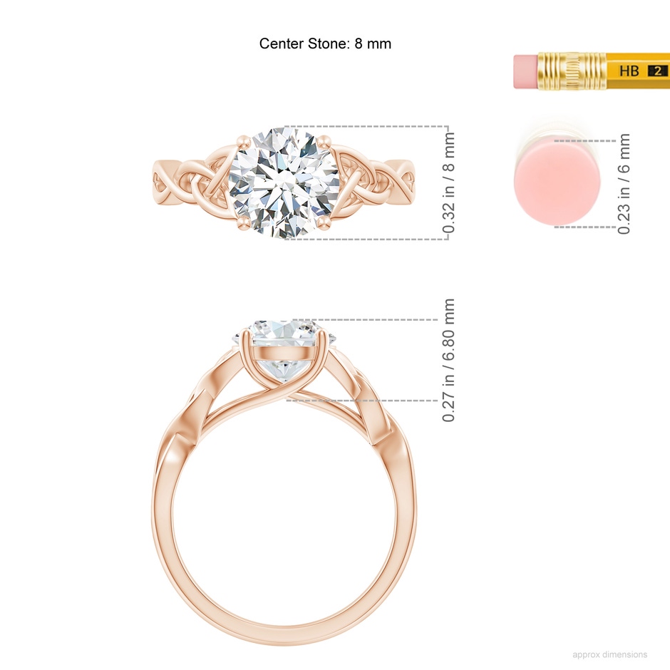 8mm FGVS LSR4524D-RG-FGVS-8 in Rose Gold ruler