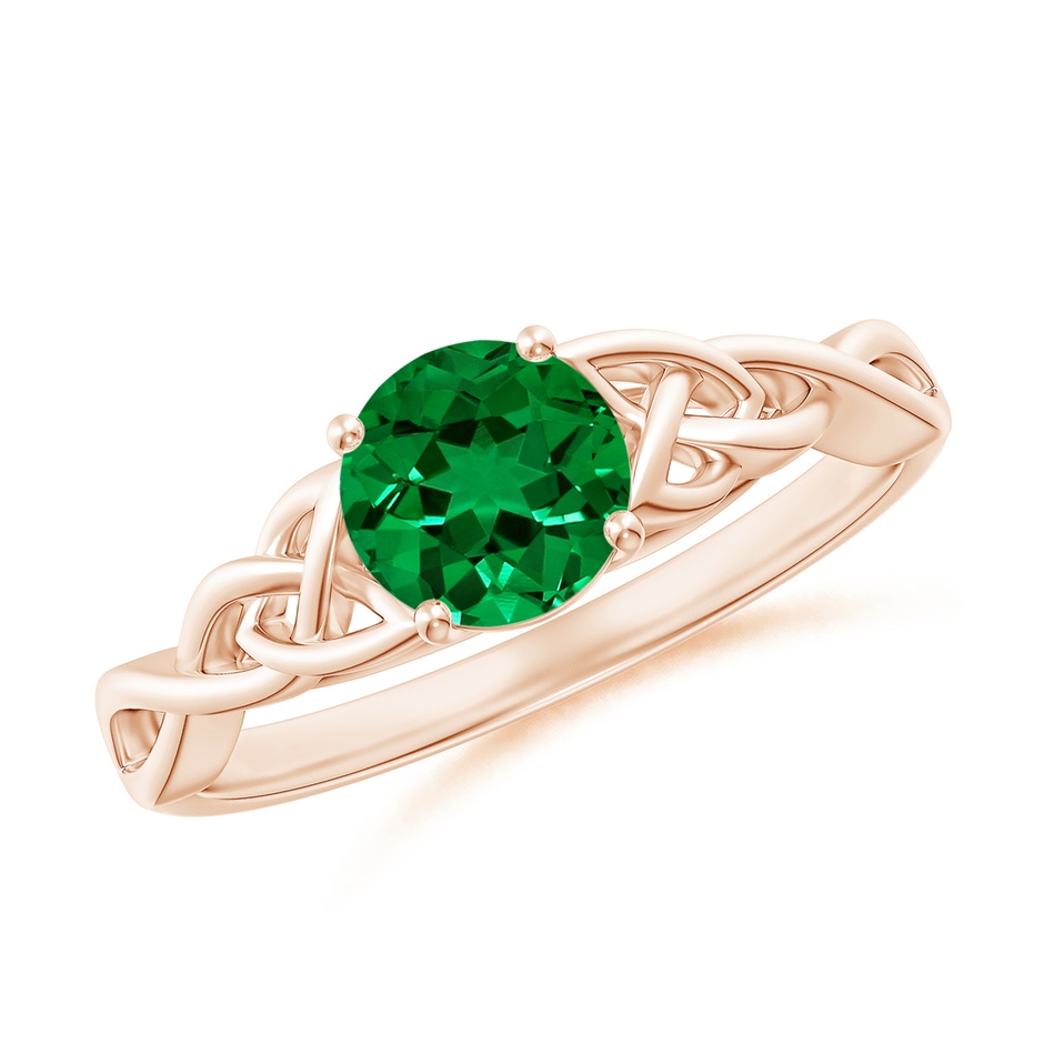 6mm Labgrown Lab-Grown Round Emerald Celtic Knot Engagement Ring in Rose Gold 